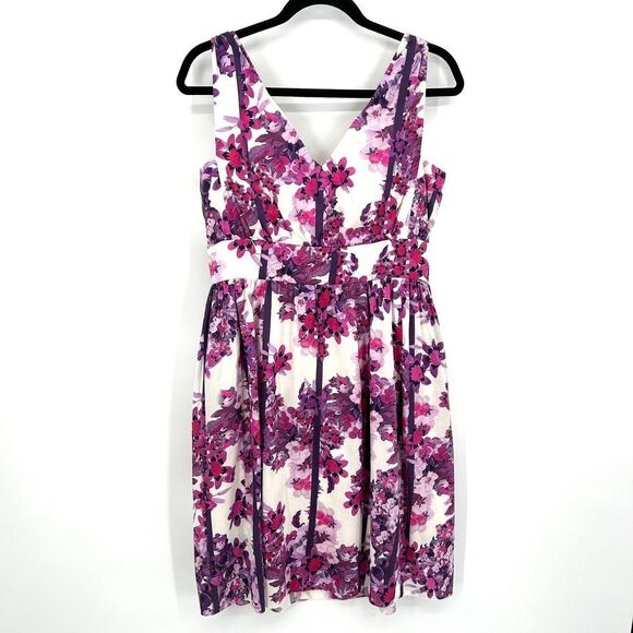 ERDEM Purple Pink White Floral Cotton Silk V-Neck Sleeveless Spring Mini Dress 8 - Picture 1 of 7
